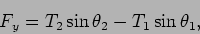 \begin{displaymath}
F_y=T_2\sin\theta_2-T_1\sin\theta_1,
\end{displaymath}