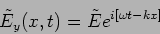 \begin{displaymath}
\tilde{E}_y(x,t)=\tilde{E} e^{i\left[ \omega t-k x \right]}
\end{displaymath}